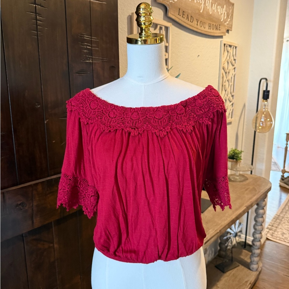 American Rag Magenta Crochet Yoke Peasant Blouse - Picture 4 of 4
